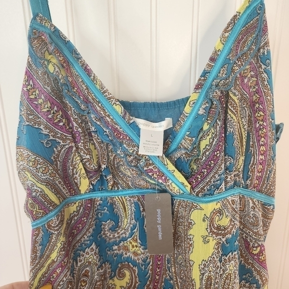 Poppy Garden sleeveless lightweight dress bright paisley colors accented w/ blue - Picture 2 of 8